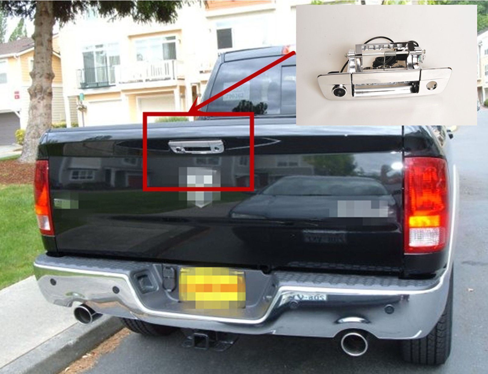 Dodge RAM Chrome Tailgate  Handle Rear view/Back Up Camera with NightVision and Parking Guidance Lines - Backup Camera